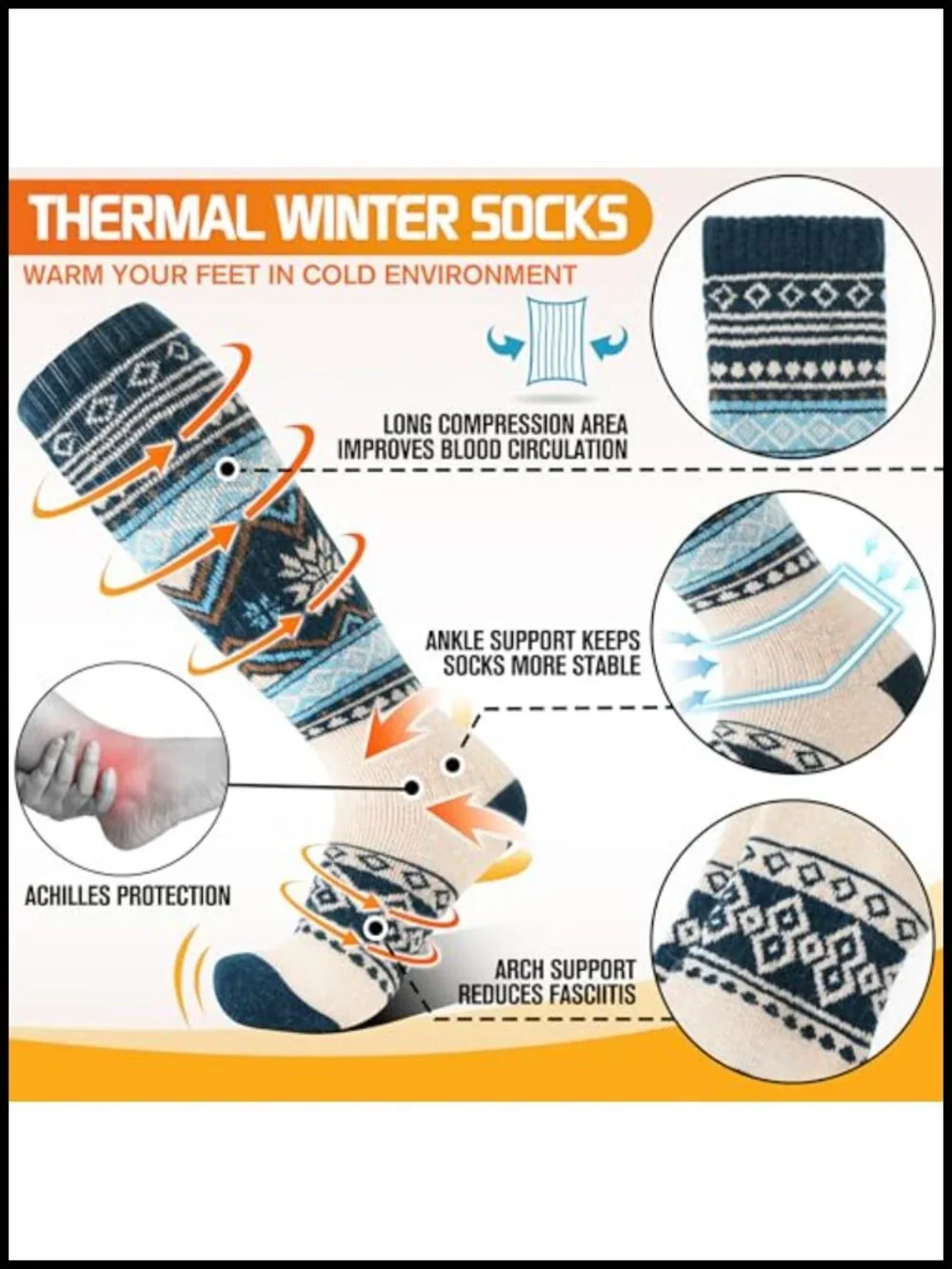 3 Pairs Merino Wool Thermal Ski Socks Knee High Winter Warm Compression Unisex